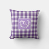 Lila Gingham Monogram Wappen Kissen (Vorderseite)