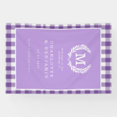 Lila Gingham Monogram Wappen Wedding Welcome Banner (Horizontal)