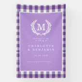 Lila Gingham Monogram Wappen Wedding Welcome Banner (Vertikal)