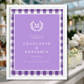 Lila Gingham Monogram Wappen Wedding Welcome Poster