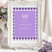 Lila Gingham Monogram Wappen Wedding Welcome Poster