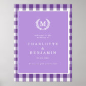 Lila Gingham Monogram Wappen Wedding Welcome Poster (Vorne)
