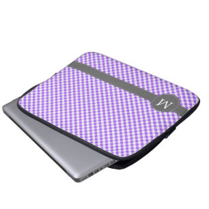 Lila Gingham-Muster-Gewohnheits-Monogramm Laptopschutzhülle