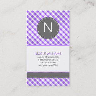 Lila Gingham-Muster-Monogramm-nennende Karten