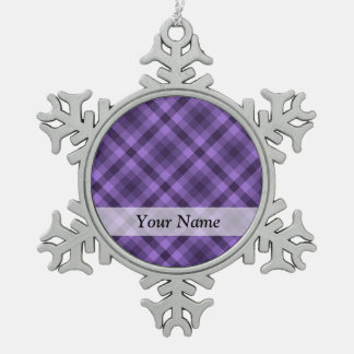 Lila Gingham-Muster Schneeflocken Zinn-Ornament