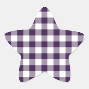 Lila Gingham-Muster Stern-Aufkleber