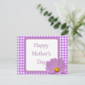 Lila Gingham Mütter Day Postkarte (Stehend Vorderseite)