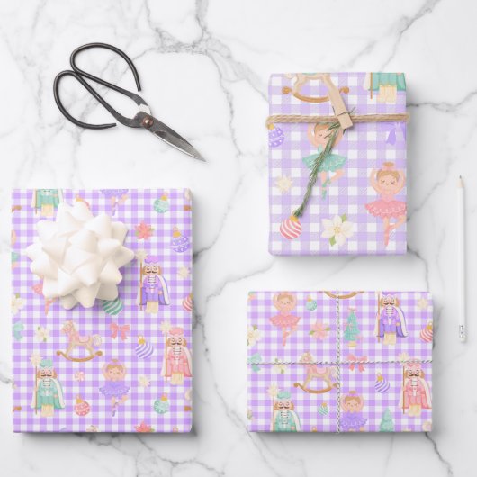 Lila Gingham Nussknacker Geburtstag Geschenkpapier Set (Vorderseite)