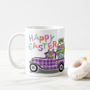 Lila Gingham-Osthasen-Lieferwagen zum Vintage-East Kaffeetasse