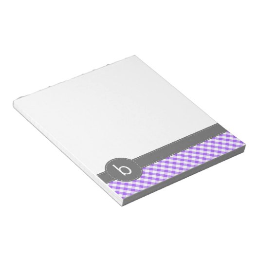 Lila Gingham Pattern Monogram Notepad Notizblock (angewinkelt)
