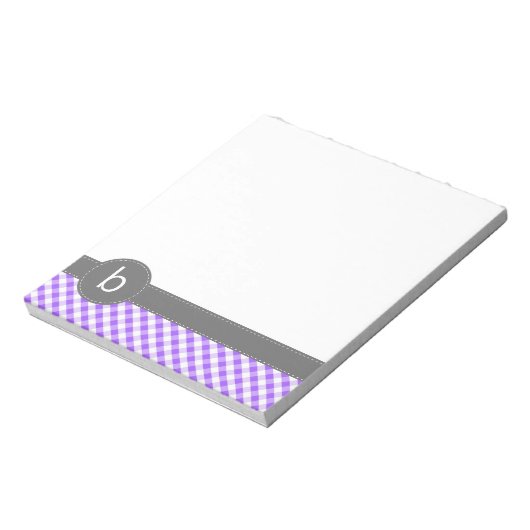 Lila Gingham Pattern Monogram Notepad Notizblock (Rotiert)
