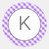 Lila Gingham Pattern Monogram Stickers (Vorderseite)