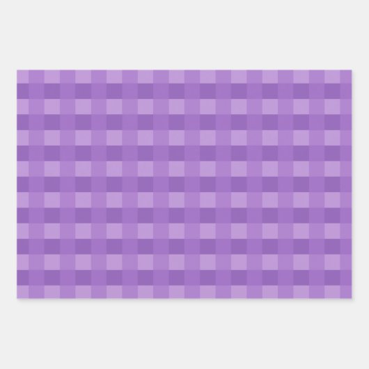 Lila Gingham Pattern Wrapping Paper Geschenkpapier Set (Vorderseite)