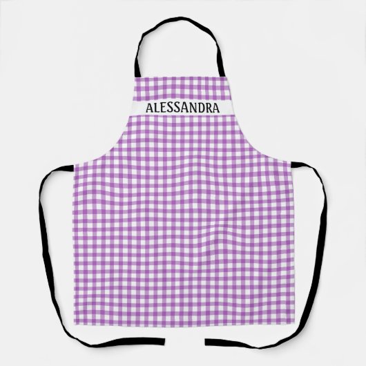 Lila Gingham Personalisiert Country Farm Schürze (Vorderseite)