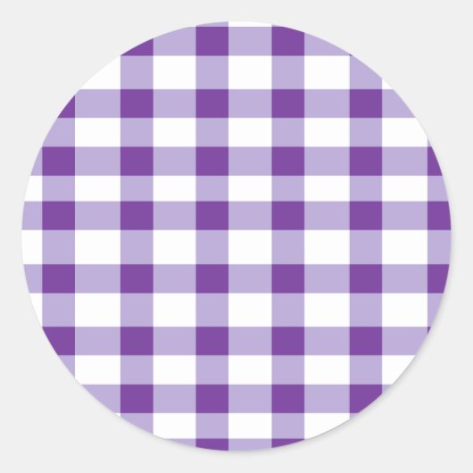 Lila Gingham Runder Aufkleber (Vorderseite)