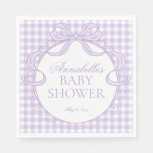 Lila Gingham-Schmachtlappen-Schleifen-Baby-Shower- Serviette