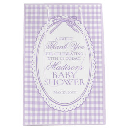 Lila Gingham-Schmetterling-Bow Baby Shower Gastges Mittlere Geschenktüte