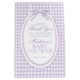 Lila Gingham-Schmetterling-Bow Baby Shower Gastges Mittlere Geschenktüte