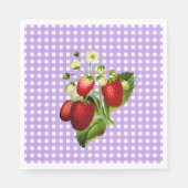 Lila Gingham & Strawberries Lunch Paper Napkin Serviette (Vorderseite)