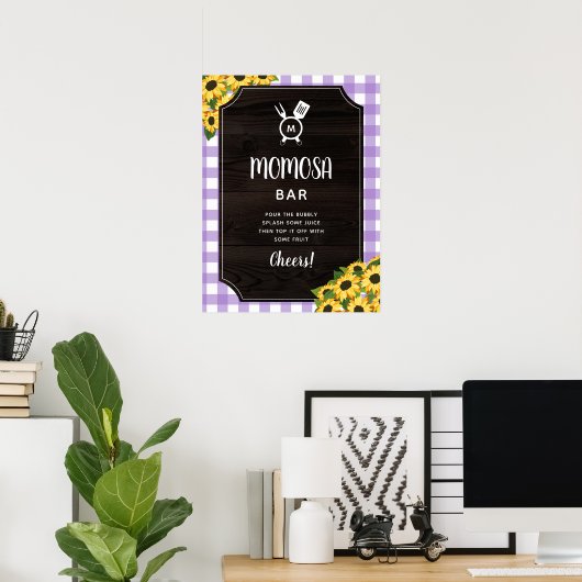 Lila Gingham Sunflowers Monogram Momosa Bar Poster (Heimbüro)