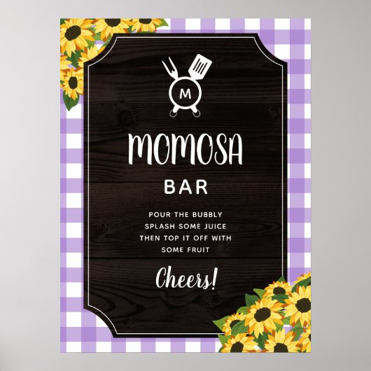 Lila Gingham Sunflowers Monogram Momosa Bar Poster (Vorne)