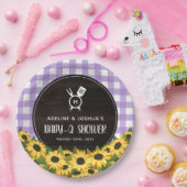 Lila Gingham & Sunflowers Rustic Baby-Q Dusche Pappteller (Party)