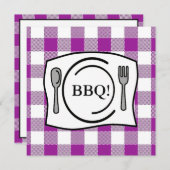 Lila Gingham-Tischdecke GRILLEN Einladung (Vorne/Hinten)