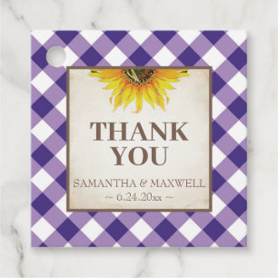 Lila Gingham und Sonnenblume Danke Geschenkanhänger