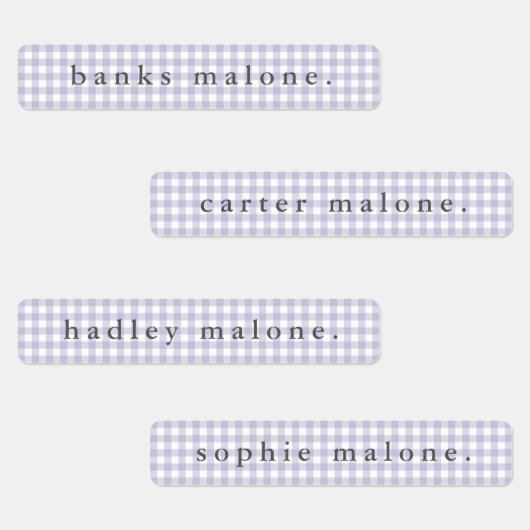 Lila Gingham Waterproof Name Etiketten (Gruppe)