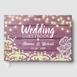 Lila Gipskraut- und Hochzeitshilfen aus Holz Gästebuch