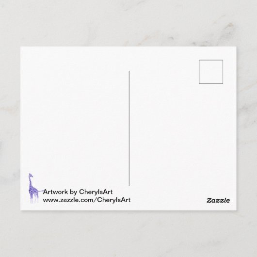 Lila Giraffe auf Lavendel Hallo Postkarten (Rückseite)