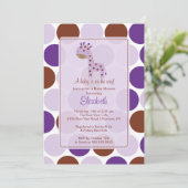 Lila Giraffe Babydusche Einladung (Stehend Vorderseite)