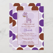 Lila Giraffe Babydusche Einladung (Vorne/Hinten)