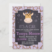 Lila Giraffe-Kinderdusche (Mädchen) Einladung (Vorderseite)