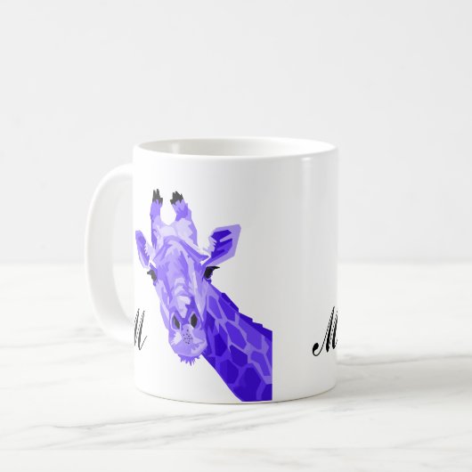 Lila Giraffe Pop Art Monogram Tasse (Vorderseite Links)