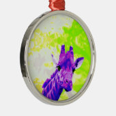Lila Giraffe Retro Silbernes Ornament (Rechts)
