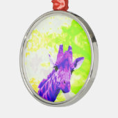 Lila Giraffe Retro Silbernes Ornament (Links)
