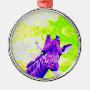 Lila Giraffe Retro Silbernes Ornament