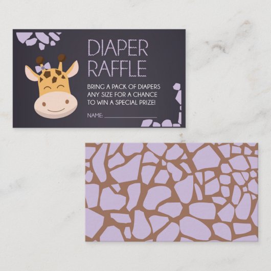 Lila Giraffe-Windeln-Raffelschein Begleitkarte (Vorne/Hinten)