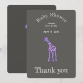 Lila Giraffenbaby-Dusche - Danke Einladung (Vorne/Hinten)