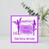 Lila Girl 16 . Geburtstag Party Einladung (Stehend Vorderseite)