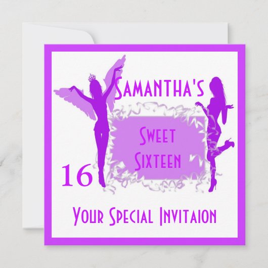 Lila Girl 16 . Geburtstag Party Einladung (Vorderseite)