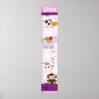 Lila Girl Animals Growth Chart Behielt auf 8x44! Poster