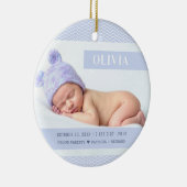 Lila Girl Baby Birth Stats Weihnachtsfest Foto Keramik Ornament (Rechts)