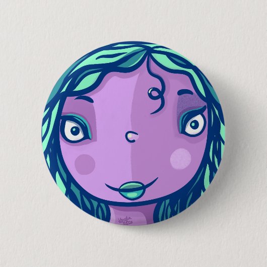 Lila Girl-Charakterportrait Button (Vorderseite)