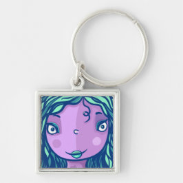 Lila Girl-Charakterportrait Schlüsselanhänger