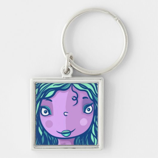 Lila Girl-Charakterportrait Schlüsselanhänger (Vorne)
