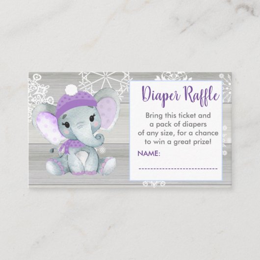 Lila Girl Elephant-Windelpreisverlosung rustikales Begleitkarte (Vorderseite)