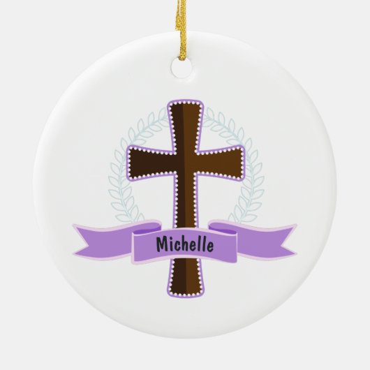 Lila Girl First Heilige Kommunion Foto Keramik Ornament (Hinten)