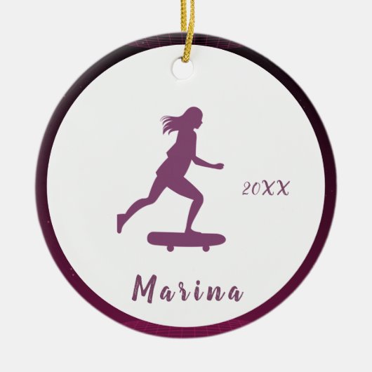 Lila Girl Skater Skaten Kids Name Niedlich & Hübsc Keramik Ornament (Vorne)